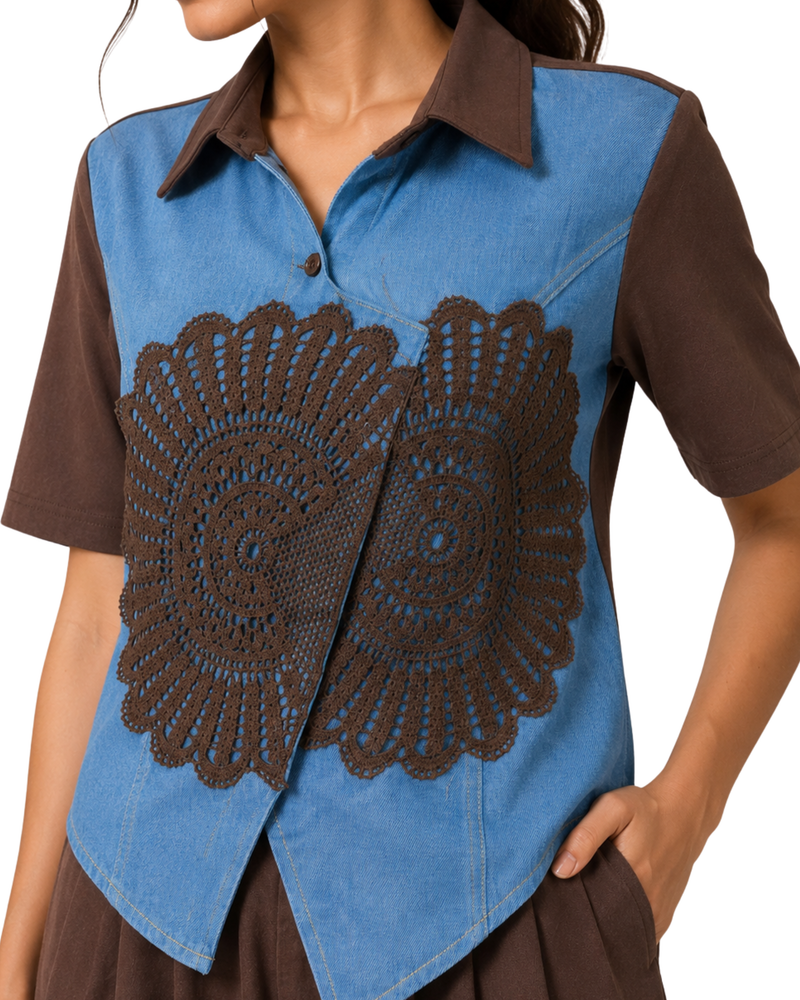 Stylish Cord Set for Women Party Wear-Boho Crochet Mandala Denim Co-ord Set-Flirty Feathers