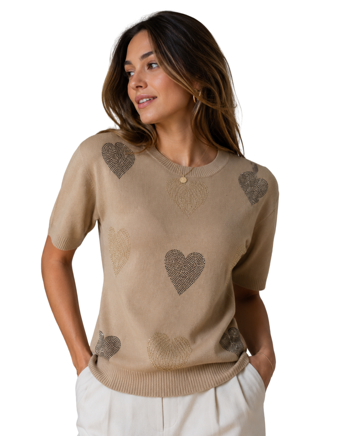 Rhinestone Heart Knit Tee
