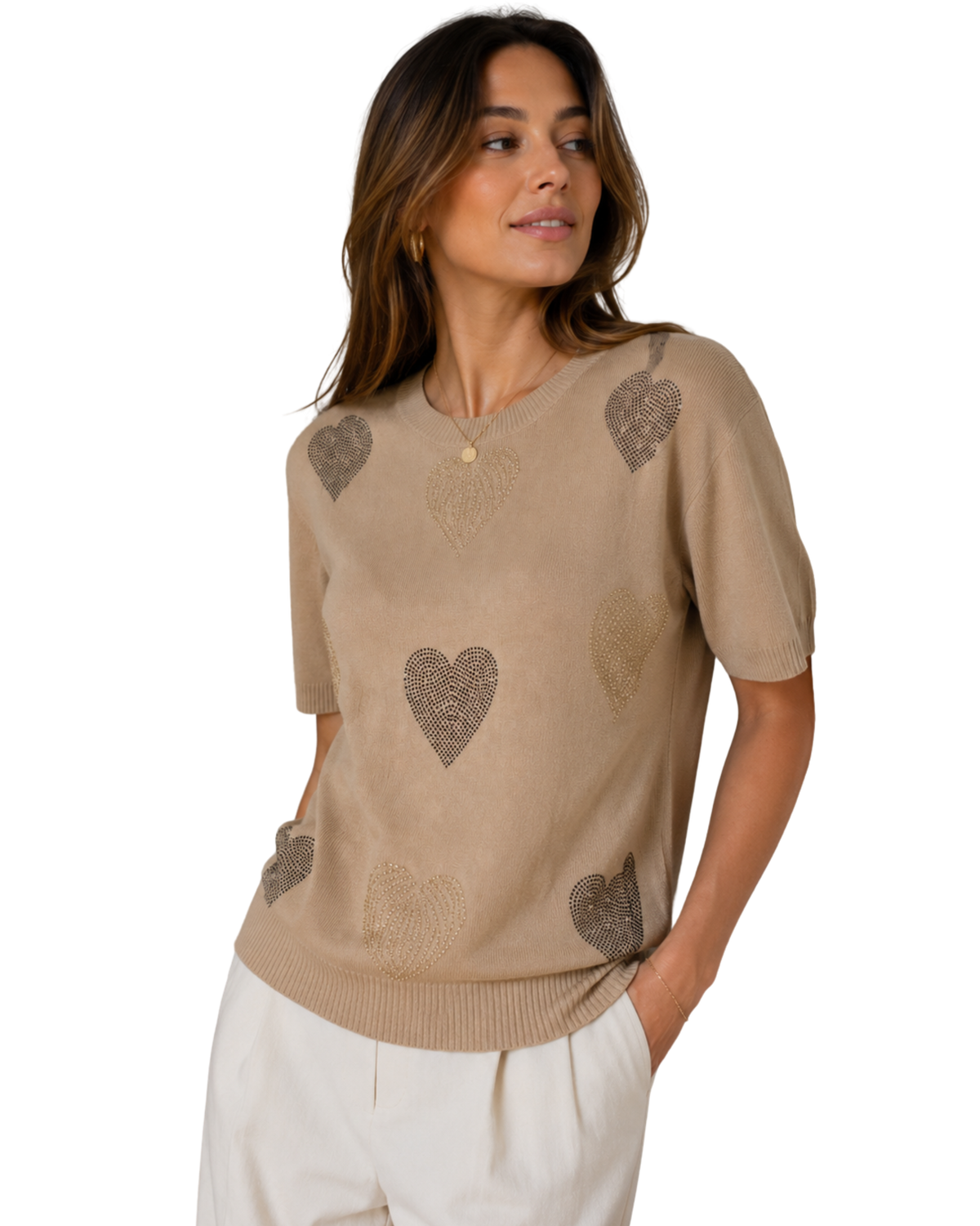 Rhinestone Heart Knit Tee