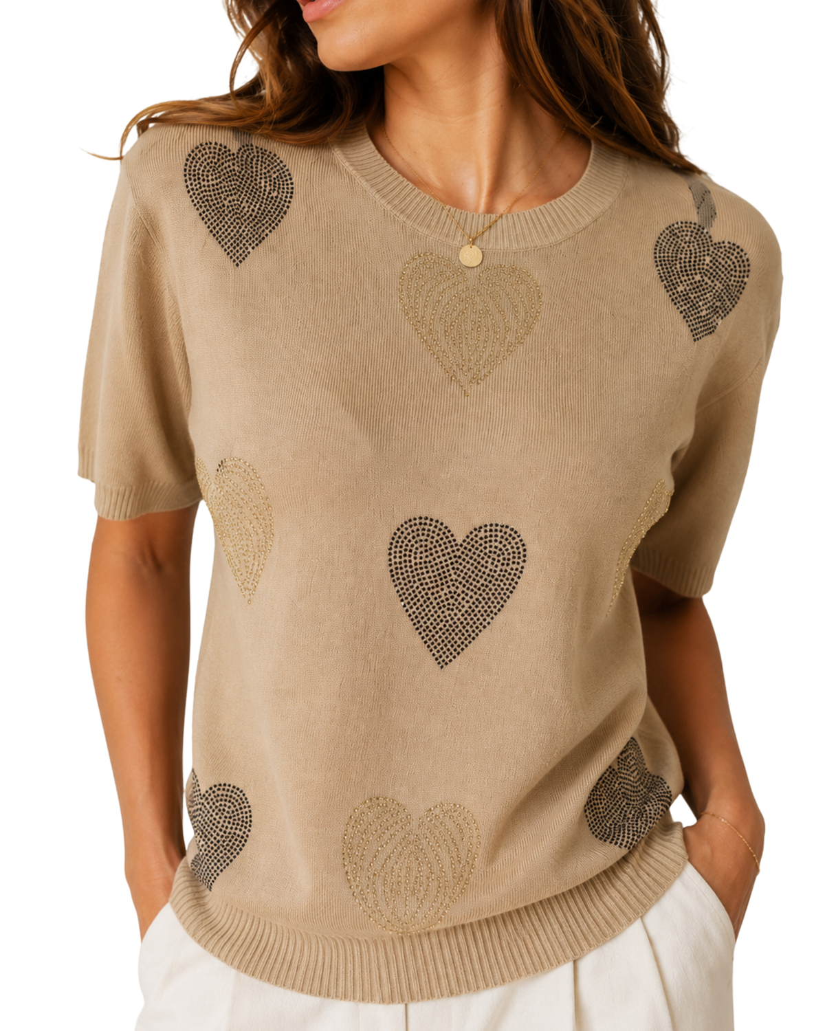 Rhinestone Heart Knit Tee