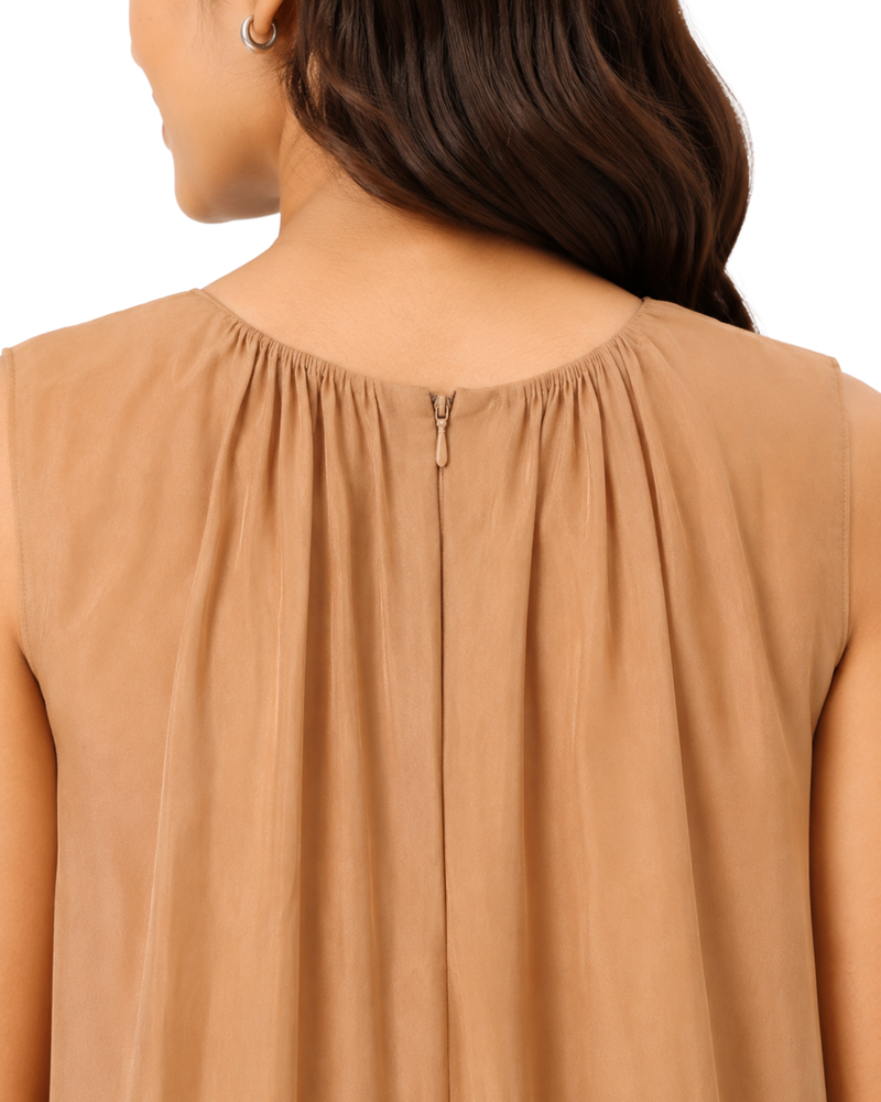 Gathered Neck Dual-Layer Fusion Dress