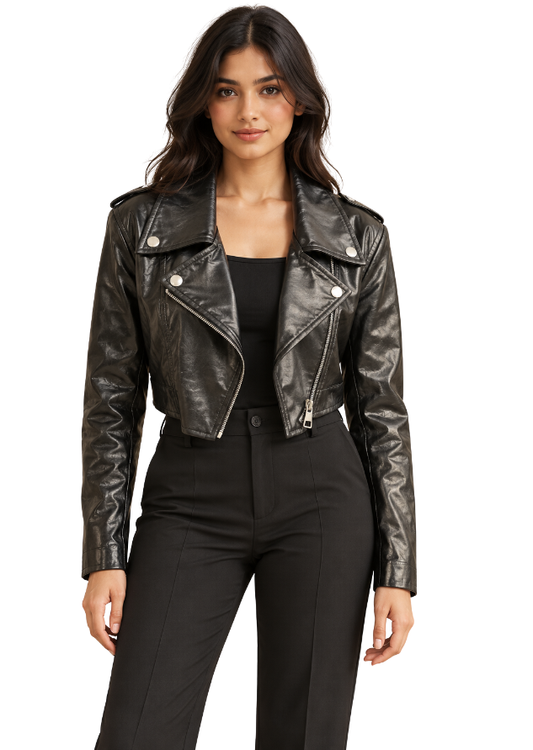 After Dark Black Cropped Biker Jacket