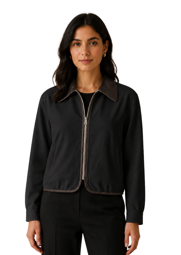 Black Noir Contrast-Collar Jacket