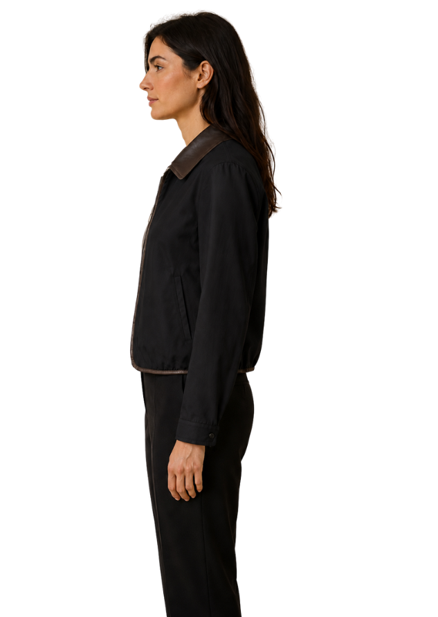 Black Noir Contrast-Collar Jacket