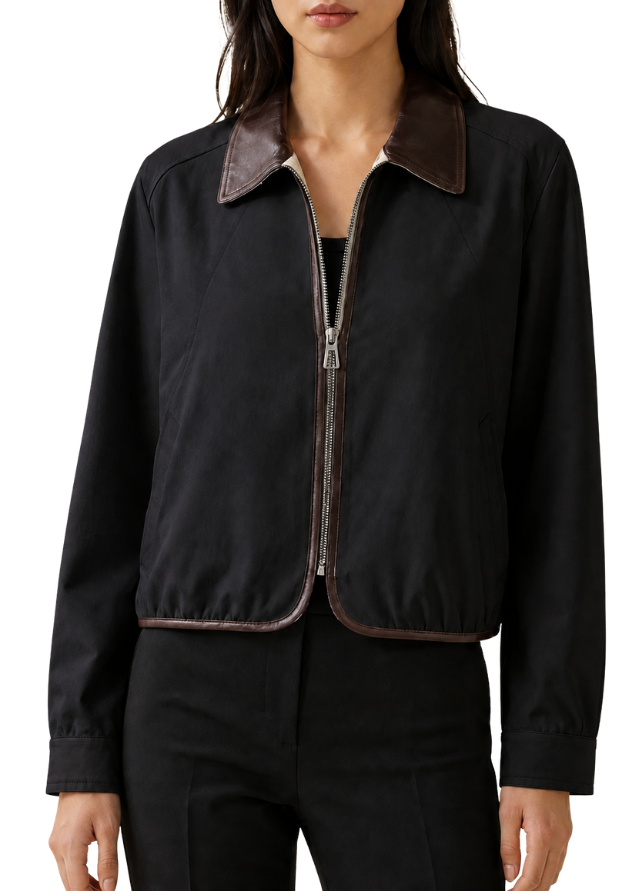 Black Noir Contrast-Collar Jacket