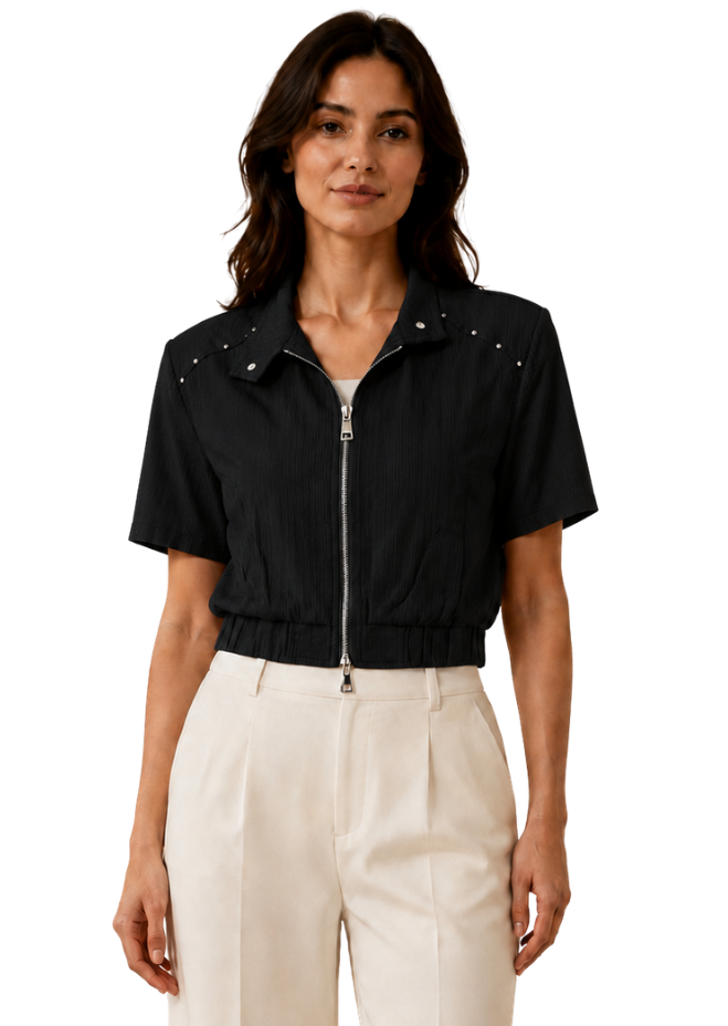 Black Studded Crop Jacket