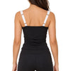 Black & White Colour blocked Ruched Tankini Set with Swim Shorts For Women