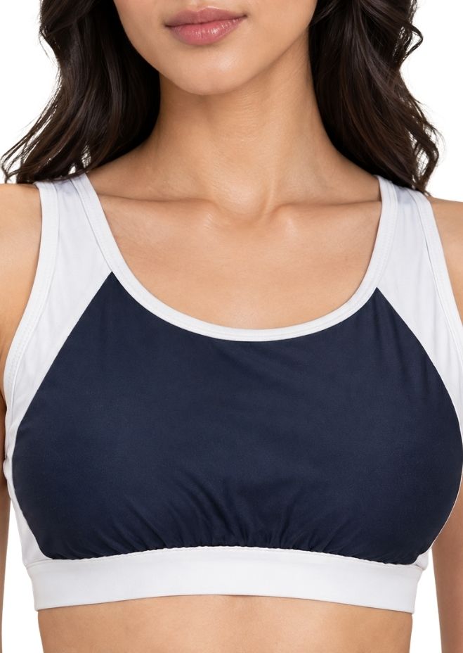 Black & White Colour blocked Tankini with Skirted Bottom For Women
