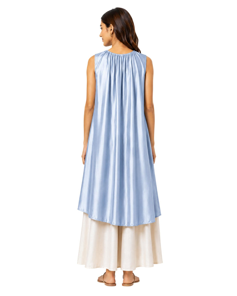Elegant Layered Dress for Women Stylish Party Evening Wear Blue Back flirty feathers