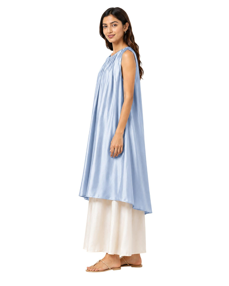 Elegant Layered Dress for Women Stylish Party Evening Wear Blue side flirty feathers