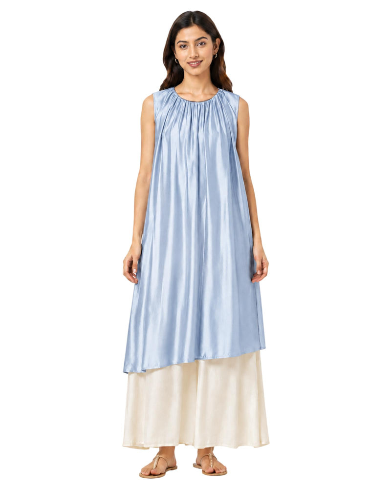Elegant Layered Dress for Women Stylish Party Evening Wear Blue front flirty feathers