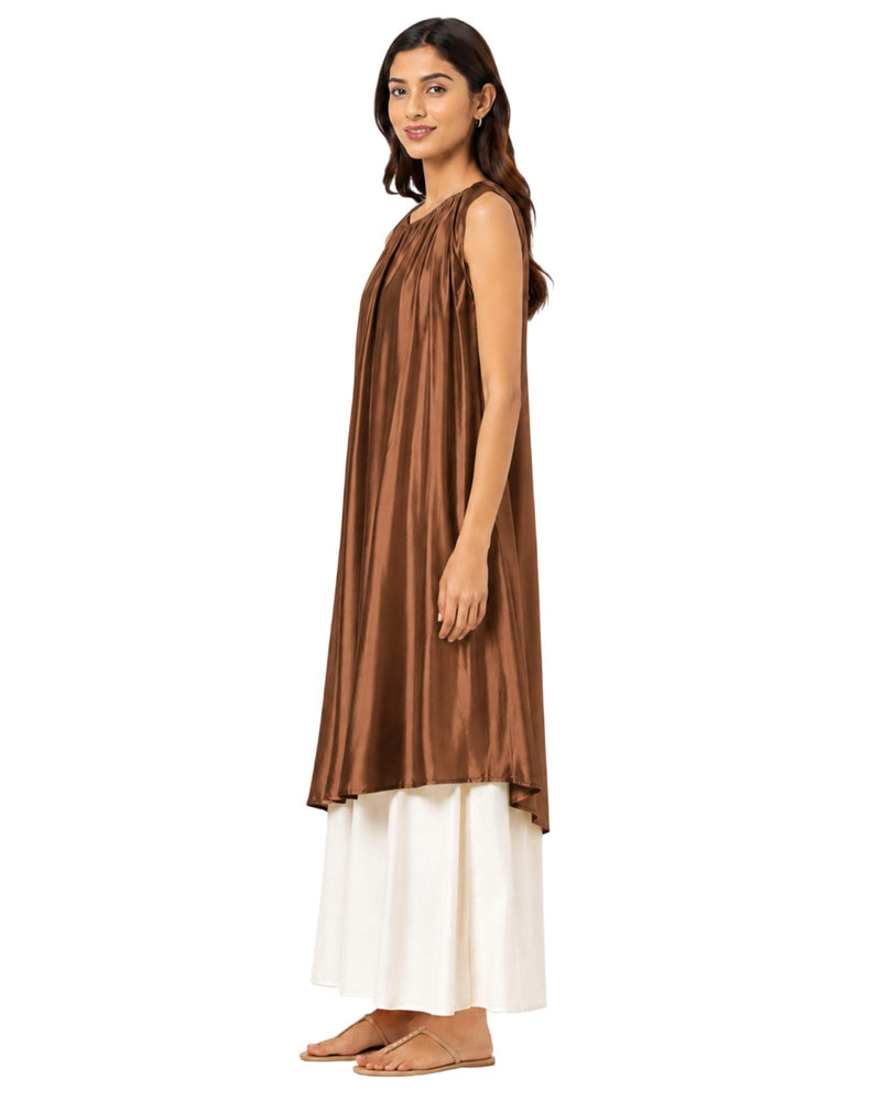 Elegant Layered Dress for Women Stylish Party Evening Wear Brown side