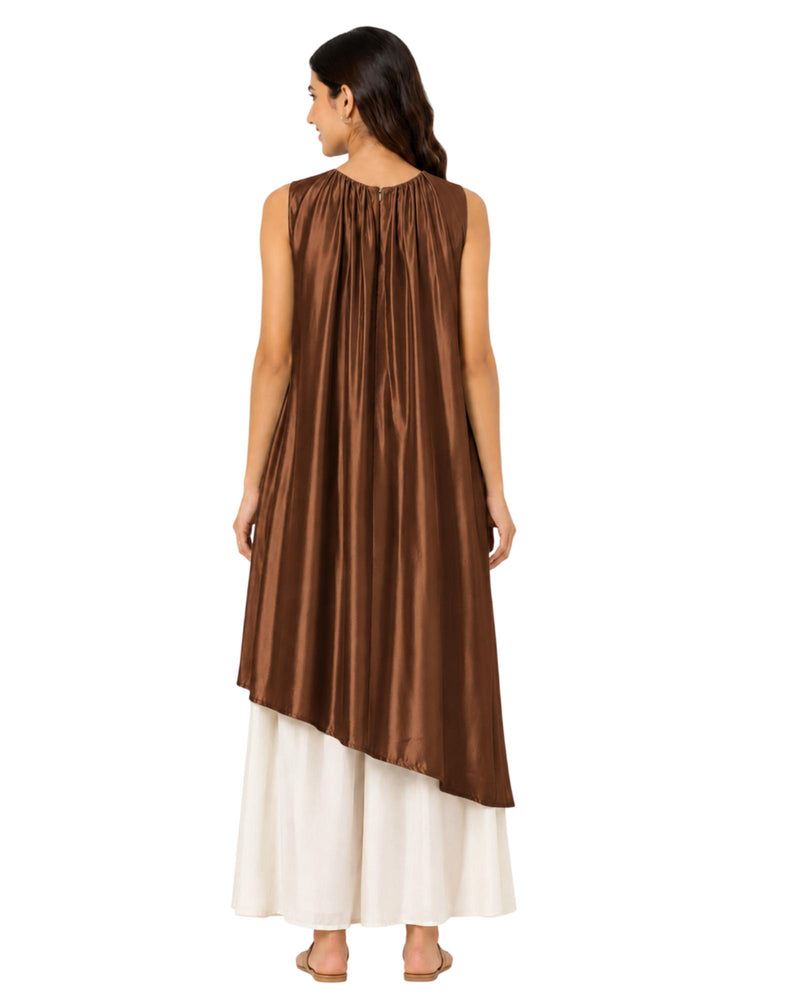 Elegant Layered Dress for Women Stylish Party Evening Wear Brown back