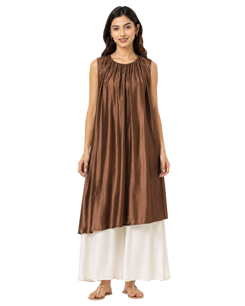 Elegant Layered Dress for Women Stylish Party Evening Wear Brown front