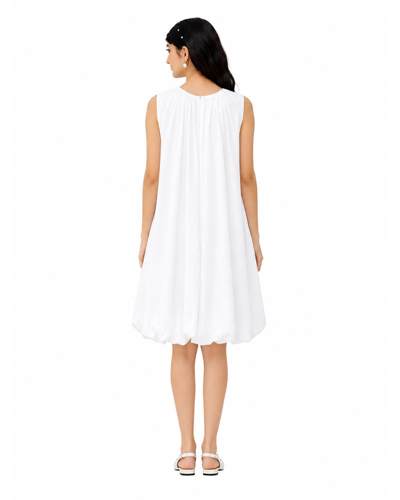 Elegant White Bubble HemDress back view