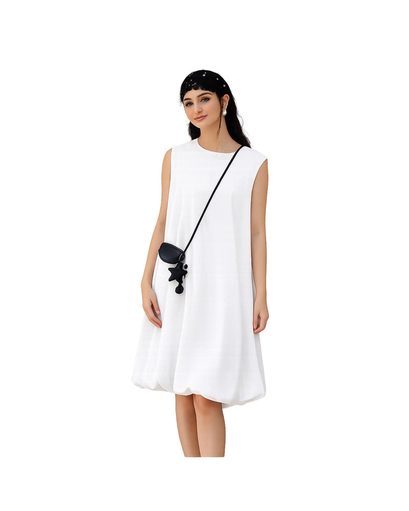 Elegant White Bubble HemDress front view
