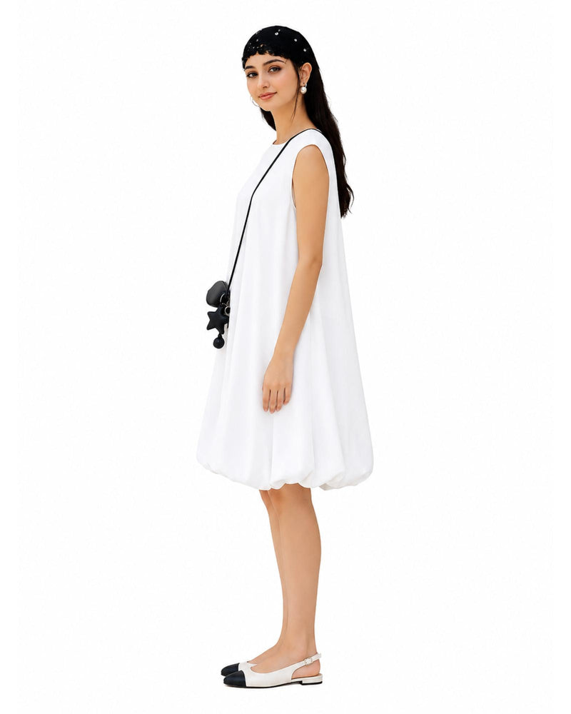 Elegant White Bubble HemDress side view