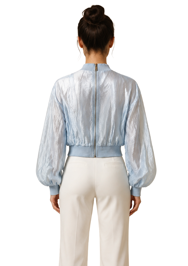 Ice Glow Shimmer Cropped Bomber Jacket