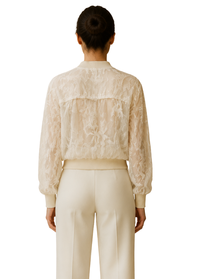 Ivory Bloom Embroidered Bomber Jacket
