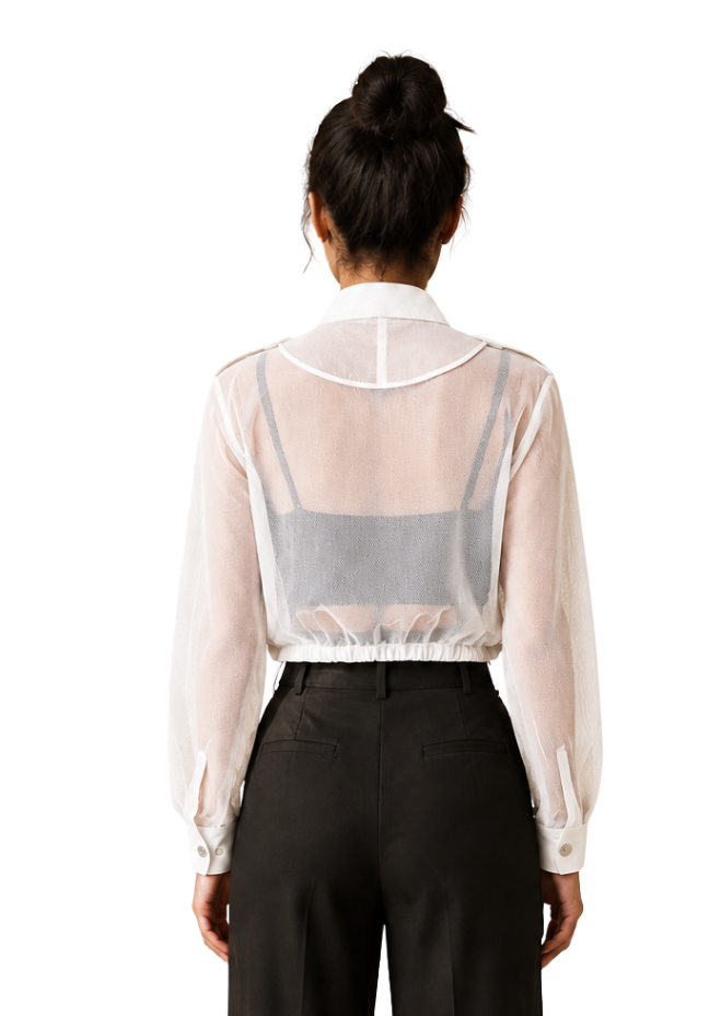 Ivory Edge Sheer Utility Crop Jacket