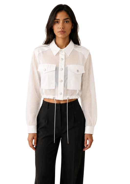 Ivory Edge Sheer Utility Crop Jacket