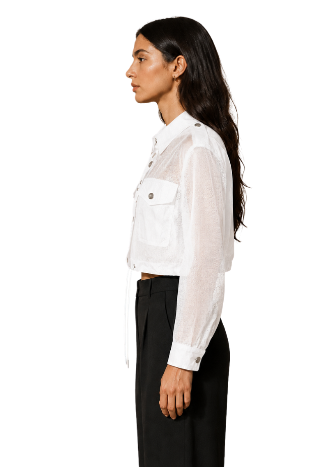Ivory Edge Sheer Utility Crop Jacket