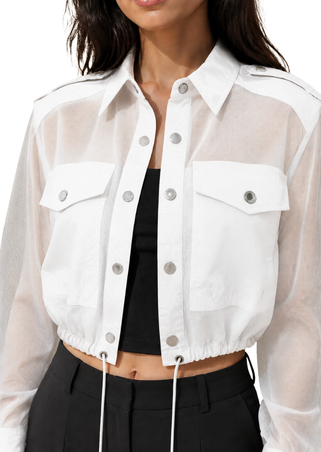 Ivory Edge Sheer Utility Crop Jacket