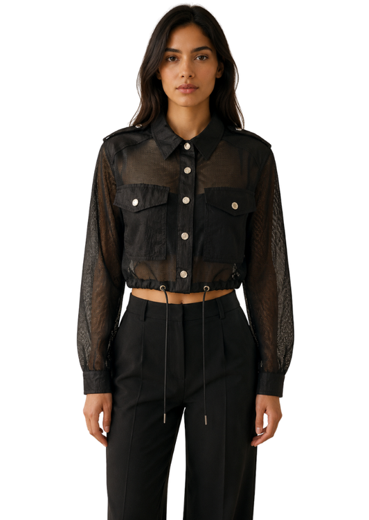 Midnight Muse Sheer Utility Crop Jacket