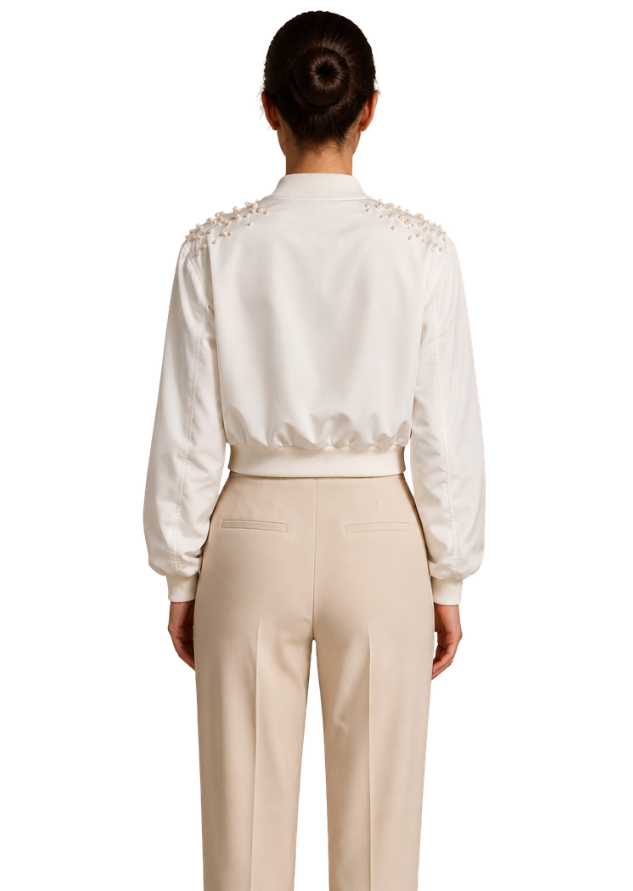 Pearl Glow Ivory Bomber Jacket