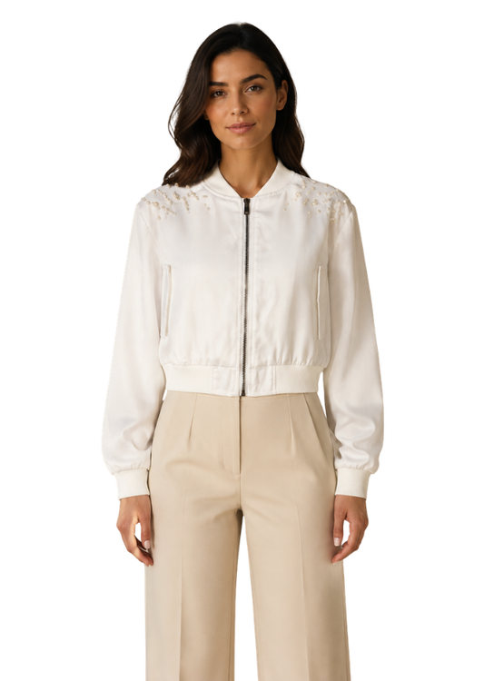 Pearl Glow Ivory Bomber Jacket