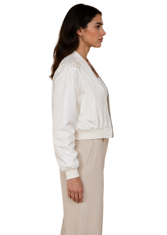 Pearl Glow Ivory Bomber Jacket