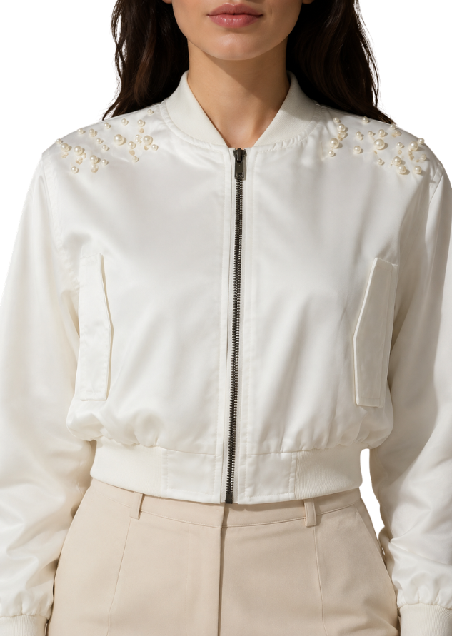 Pearl Glow Ivory Bomber Jacket