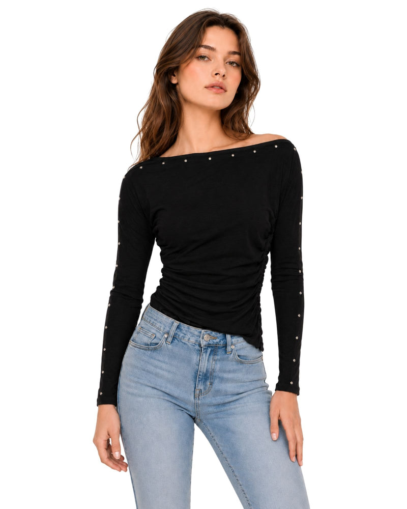 Pearl Stud Ruched Black
