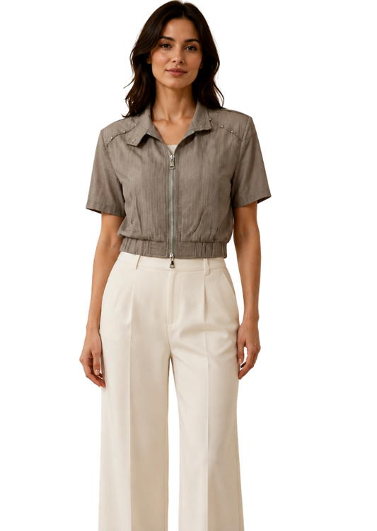 Taupe Allure Studded Crop Jacket