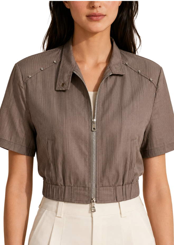 Taupe Allure Studded Crop Jacket