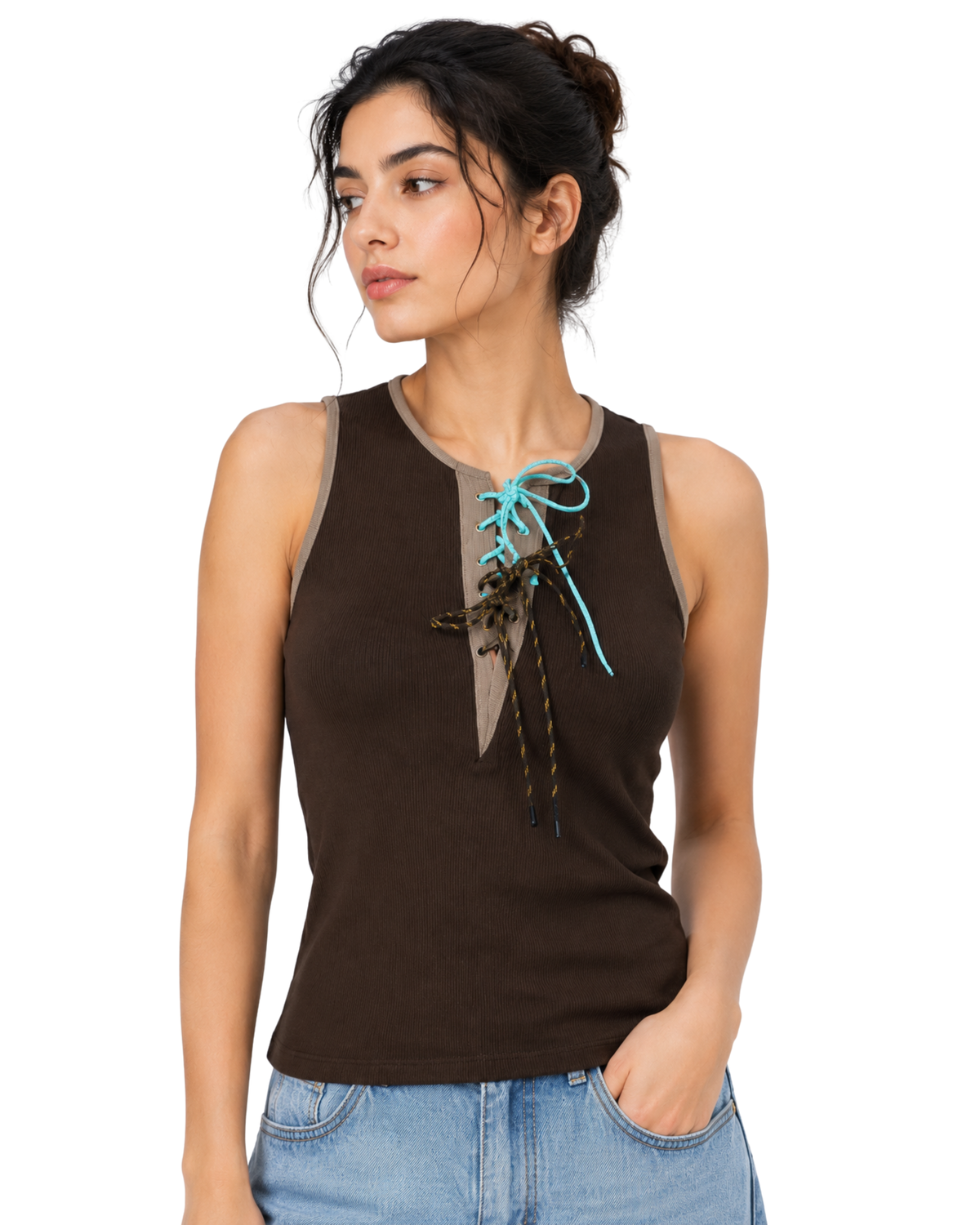 The Charm Lace-Up Ribbed Tank