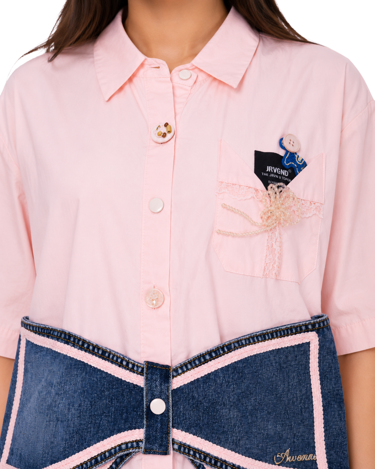 Luxe Bow Denim Accent Shirt