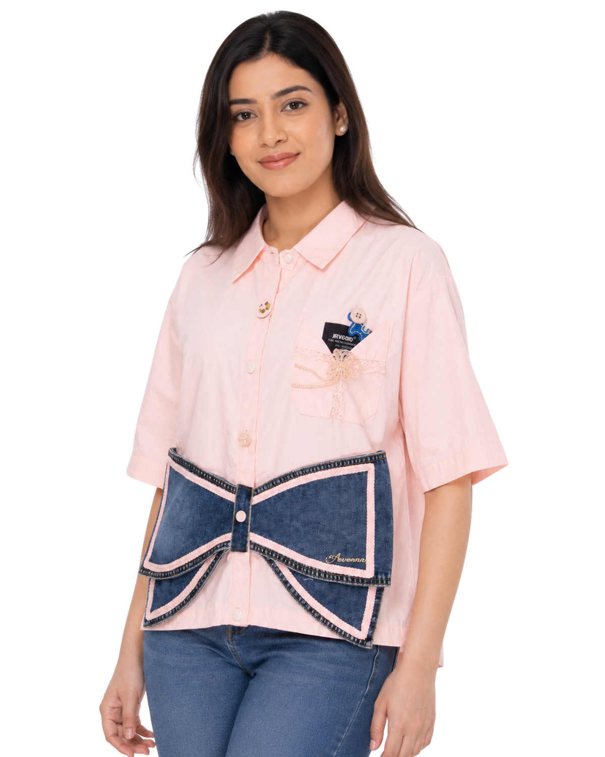 Luxe Bow Denim Accent Shirt
