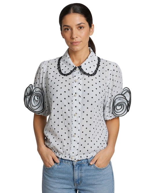 Polka Dot Lace Collar Shirt