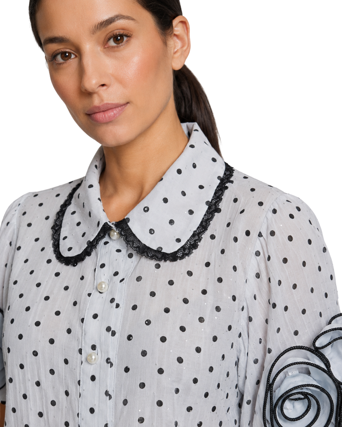 Polka Dot Lace Collar Shirt