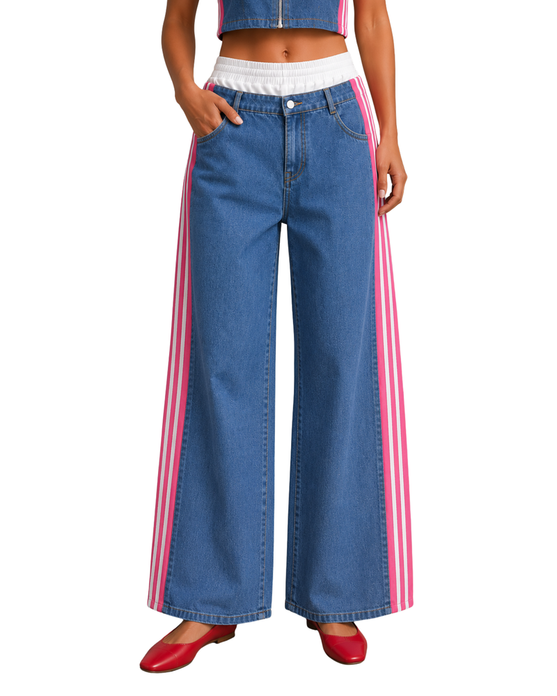 Stylish Cord Set for Women Party Wear-Pink Rush Denim Coord-Flirty Feathers