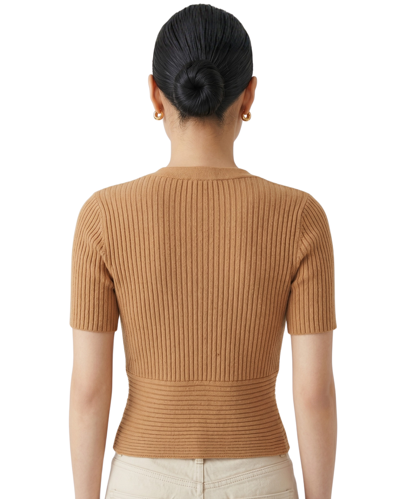 Party Wear Tops For Women-Hazel Ribbed V-Neck-Flirty Feathers