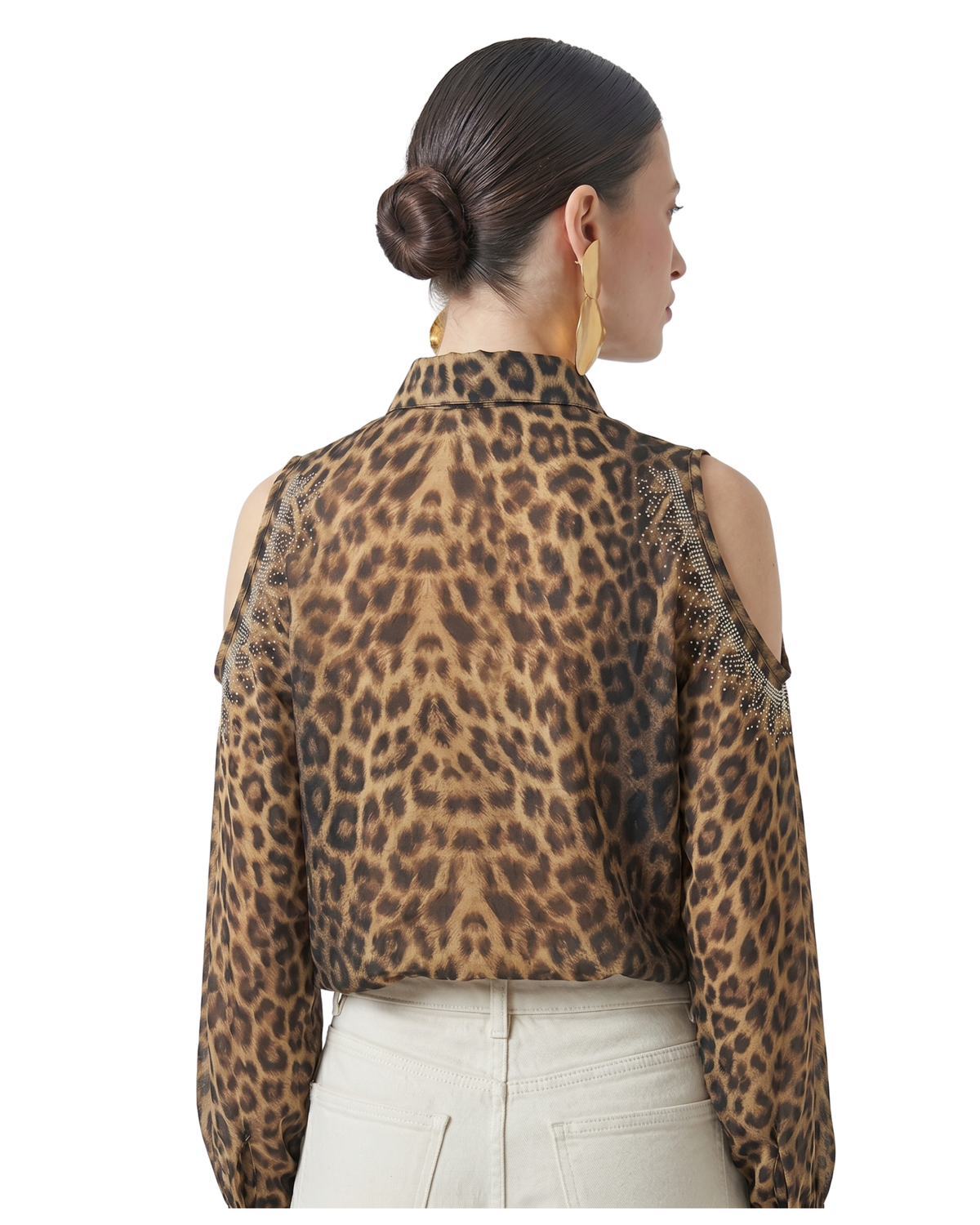 Ziva Wildstone Cut-Shoulder Embellished Shirt