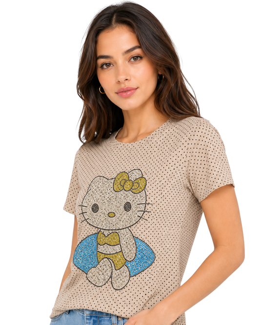 Party Wear Tops For Women-Crystal Kitty Sparkle Tee-Flirty Feathers