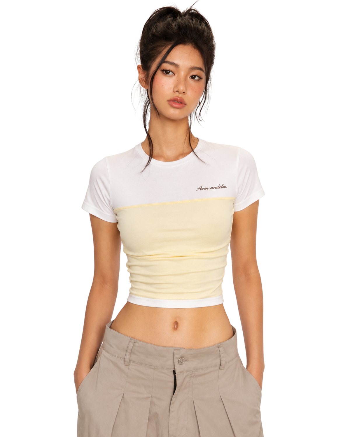 Two Tone Ruched Crop Tee