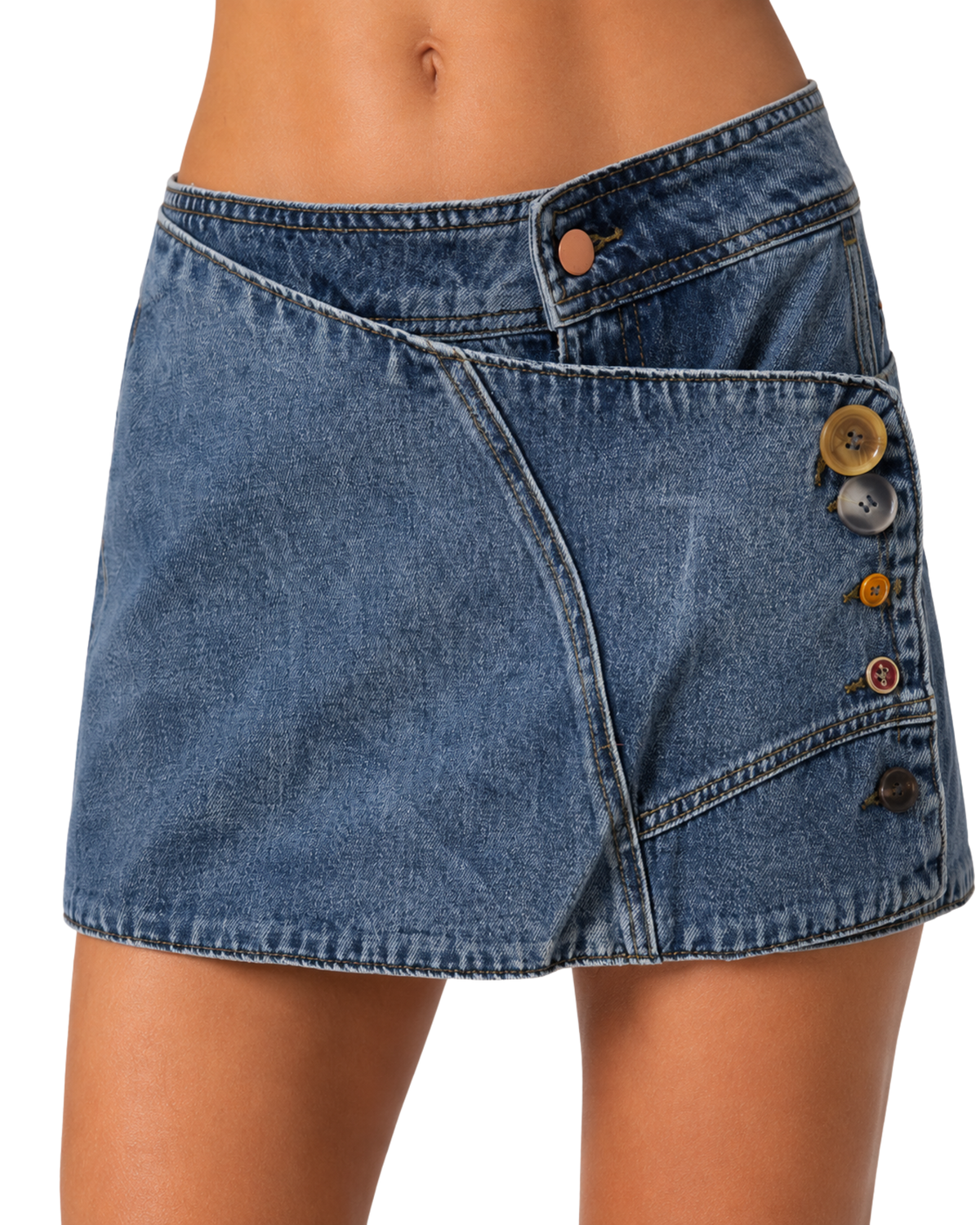 Button Detail Crossover Denim Skirt
