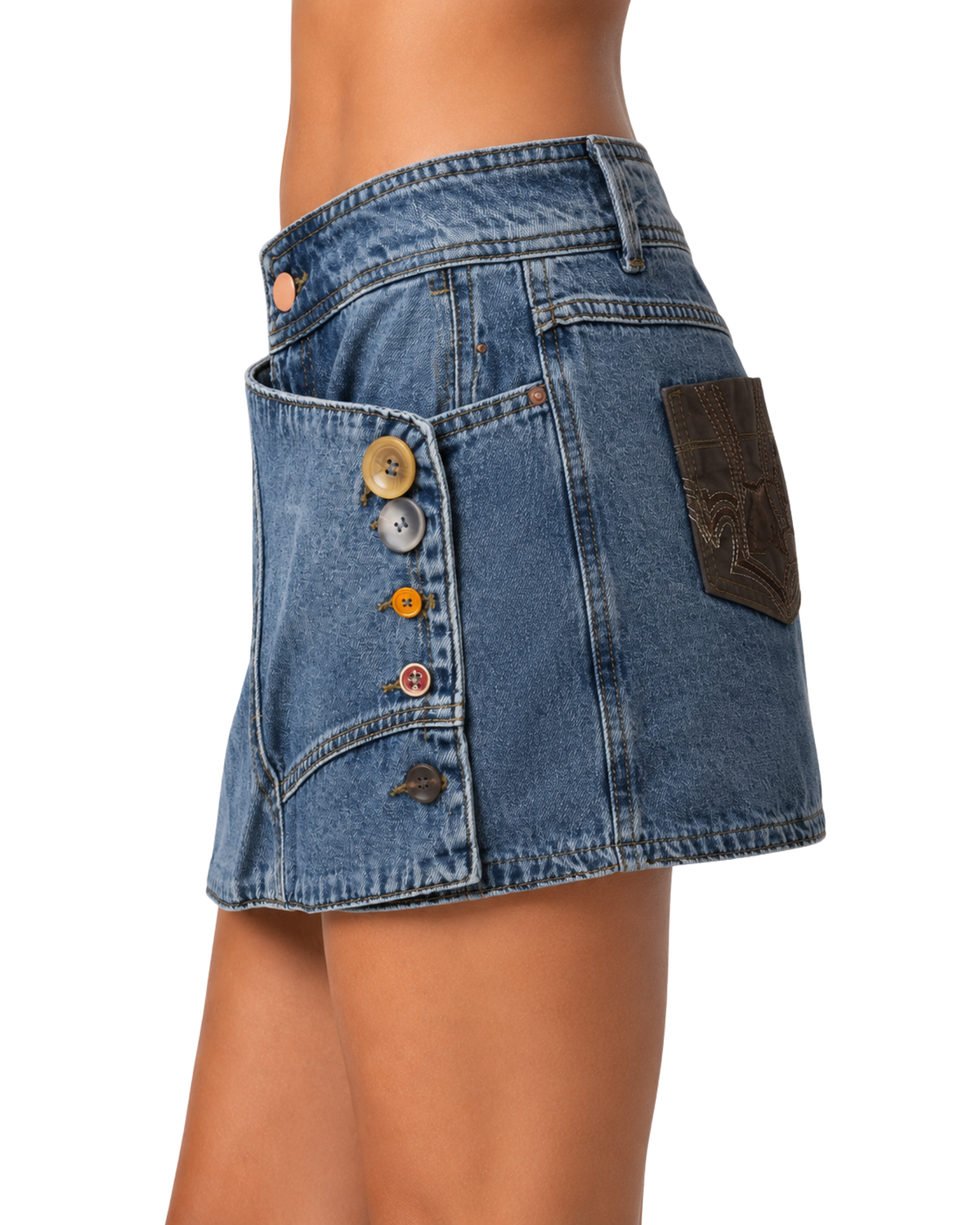 Button Detail Crossover Denim Skirt