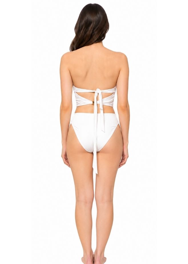 White Cut-Out Mini Resortwear with Gold Butterfly Embellishments For Women