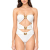 White Cut-Out Mini Resortwear with Gold Butterfly Embellishments For Women