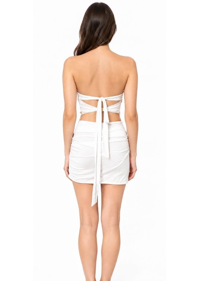 White Cut-Out Mini Resortwear with Gold Butterfly Embellishments For Women